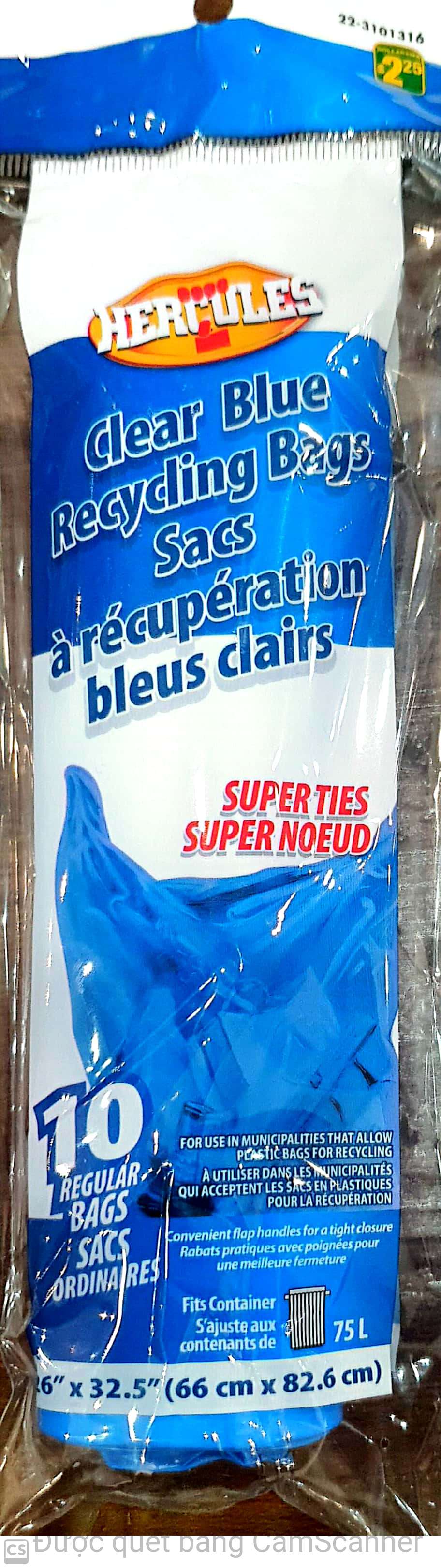 Hercules Clear blue recycling bags 10 bag 26x32.5