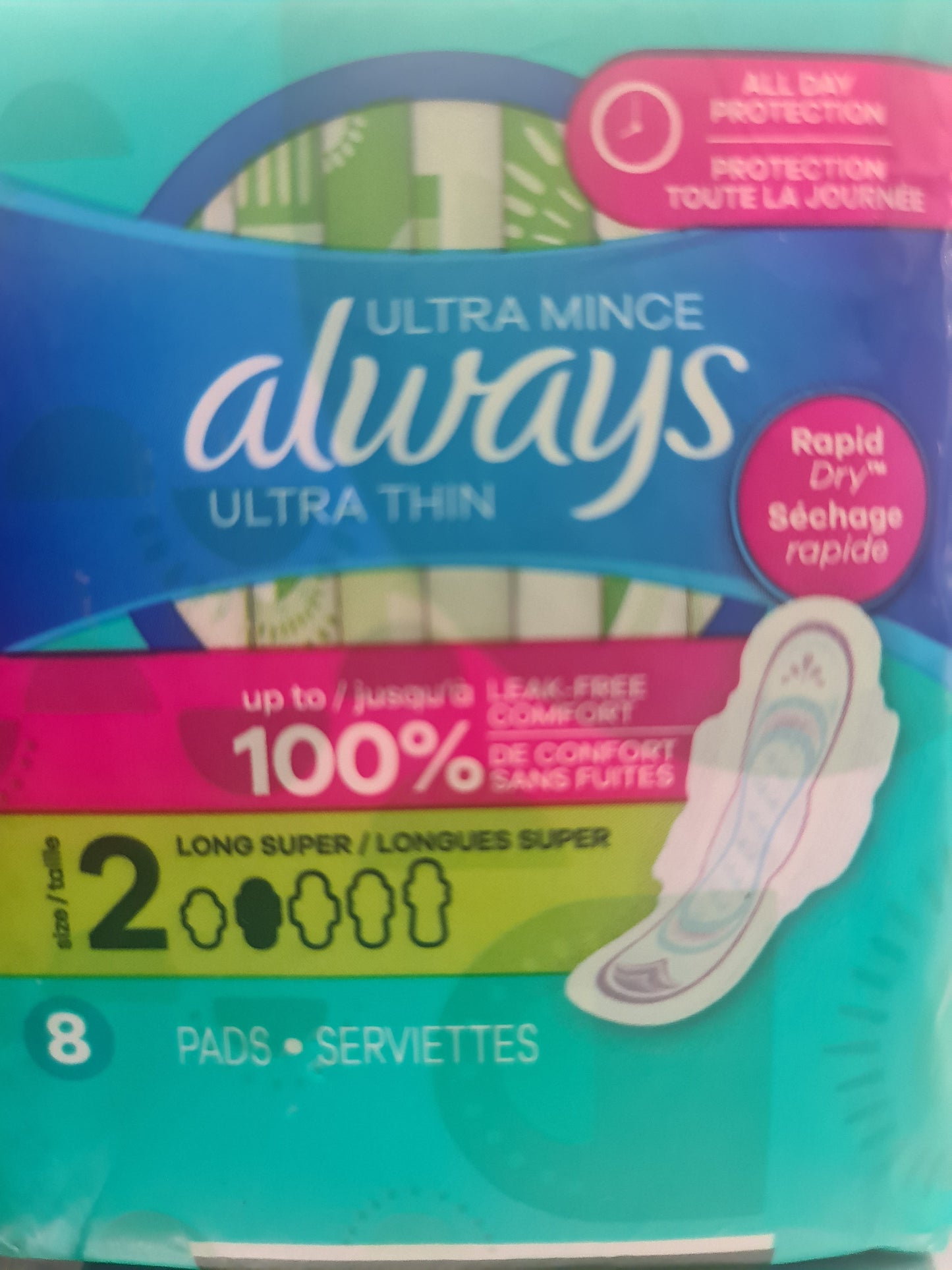 Always ultra thin long pad w wings 8 pads