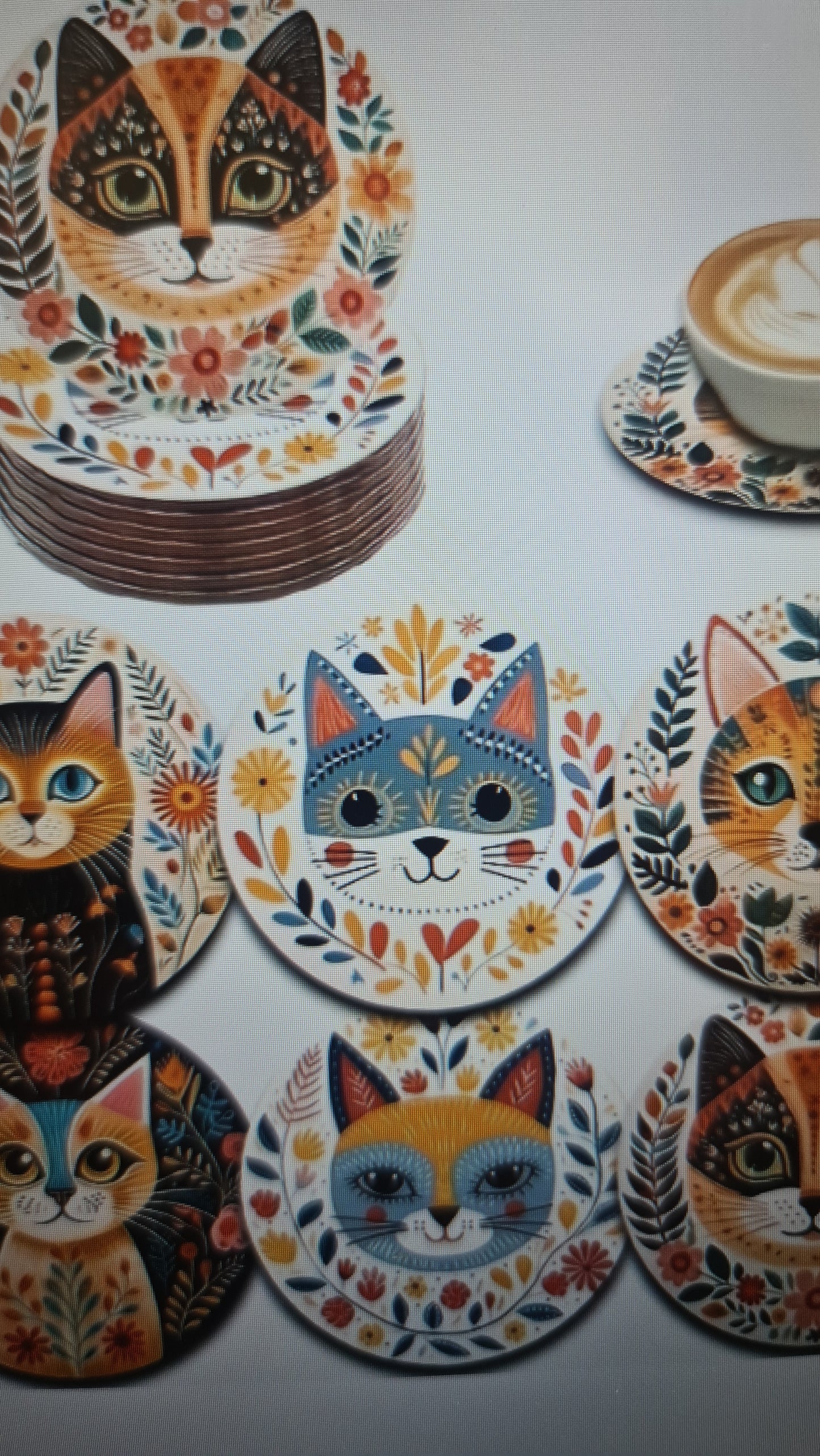 6pcs bohemian cat wooden coasters