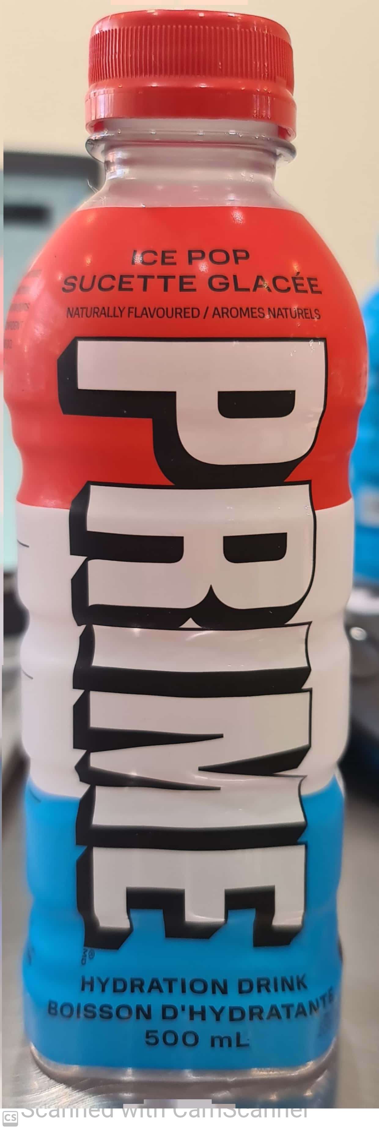 Prime hydration drink gluten free, caffein free Ice pop 500ml