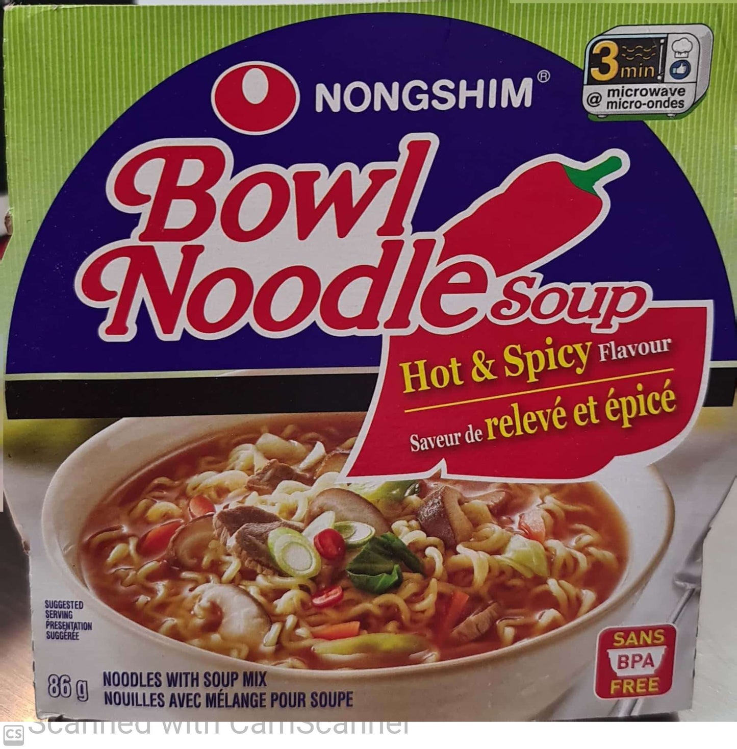 NS bowl noodle soup hot & spicy 86g