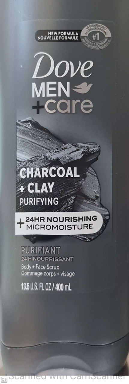 Dove men body & face wash 400ml charcoal + clay