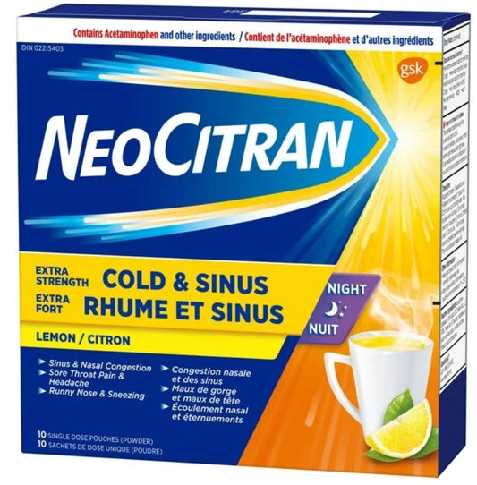 Neocitran Cold & Sinus Lemon night 10/box