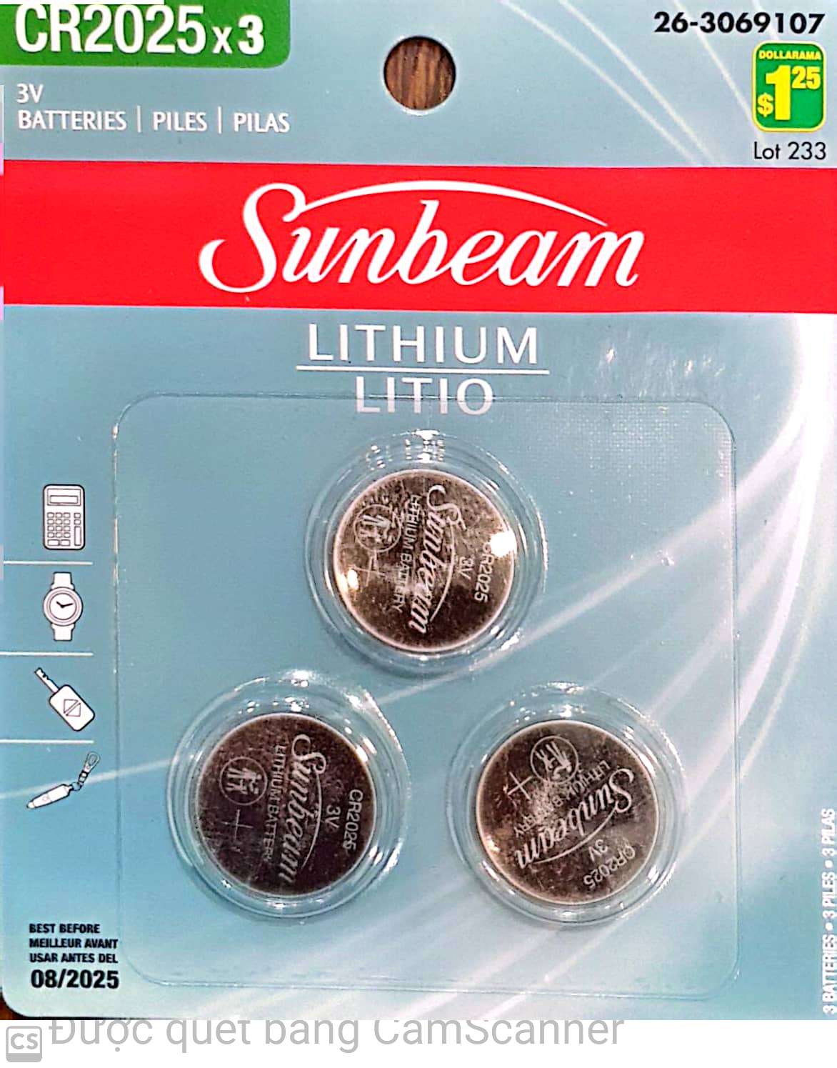 Sunbeam battery lithium 3v x 3