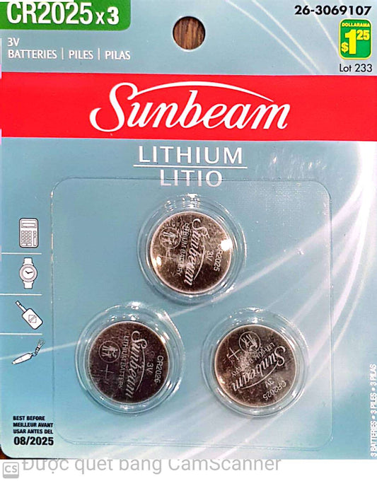 Sunbeam battery lithium 3v x 3