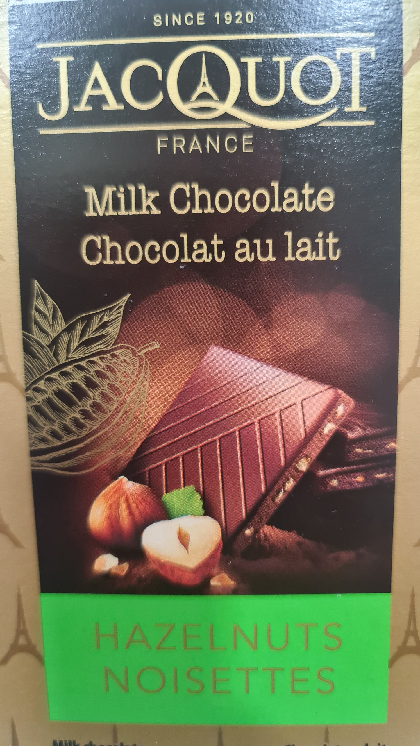 Jacquot milk chocolate hazel bar 100g