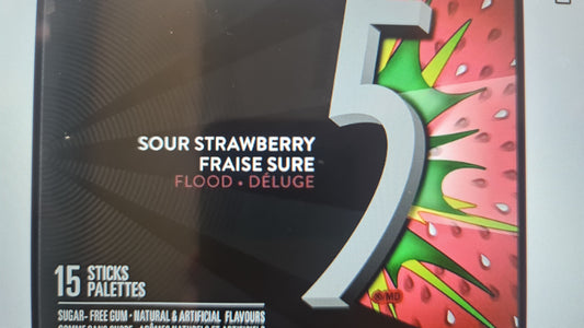 5 sour strawberry chewing gum 15 stick/pack