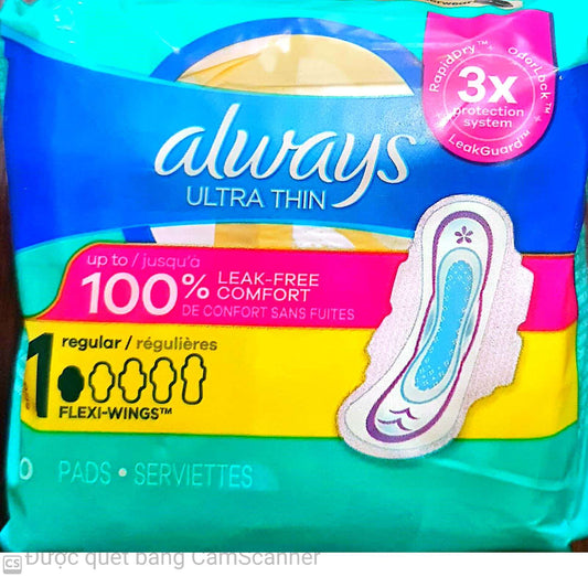 Always ultra thin regular pad w wings 10/pkg