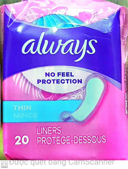 Always thin daily liners 20/pkg