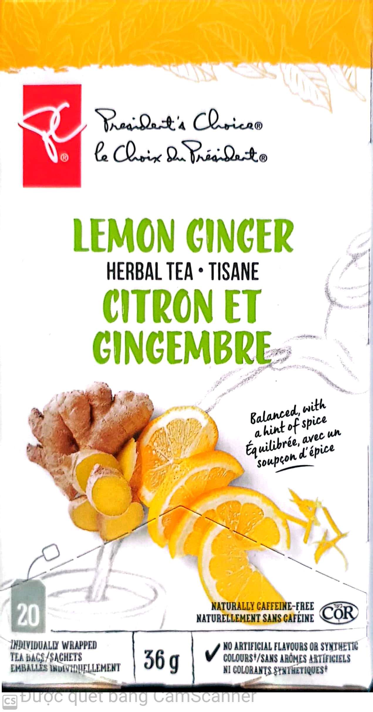PC Lemon ginger herbal tea (20 bagsx2g) 40g