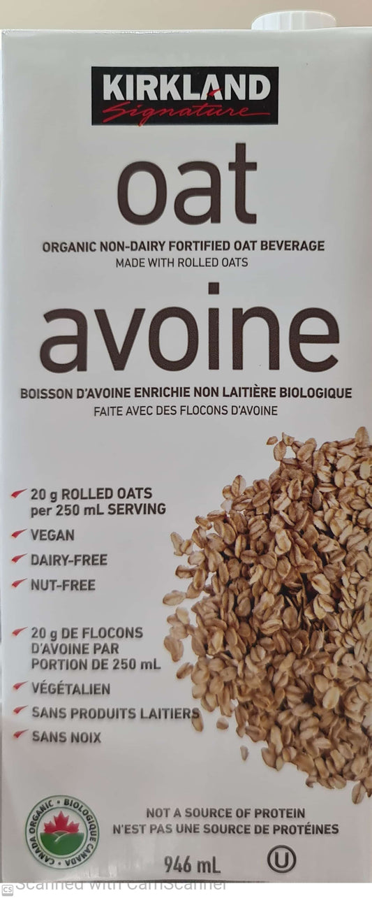 Kirkland organic Oat beverage dairy free nut free 946ml