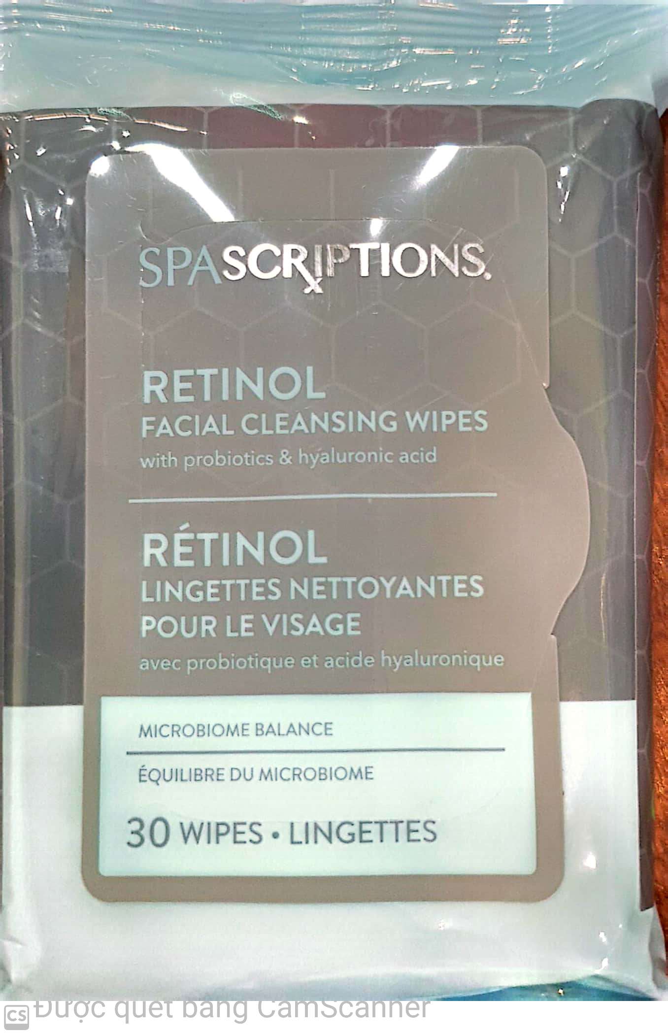 Spa scriptions Retinol Facial cleansing wipes 30 wipes